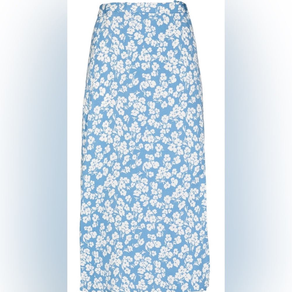 Reformation Blue Floral Midi Skirt